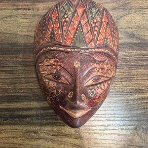 Vintage Hand-Carved Indonesian Batik Wood Mask